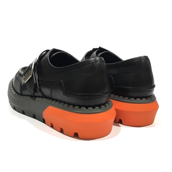 GUCCI LACE-UP BUCKLE LEATHER LOAFERS -BLACK / ORANGE -MEN US 10.5 -NEW - Picture 3 of 9